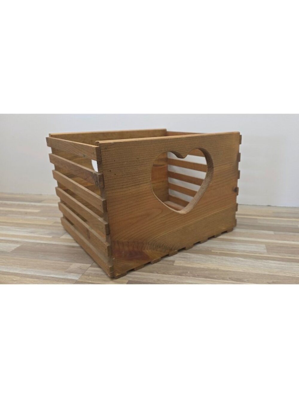 Vintage Wooden Heart Cut-Out Decorative Storage Crate 12"x10.5"x8.5"